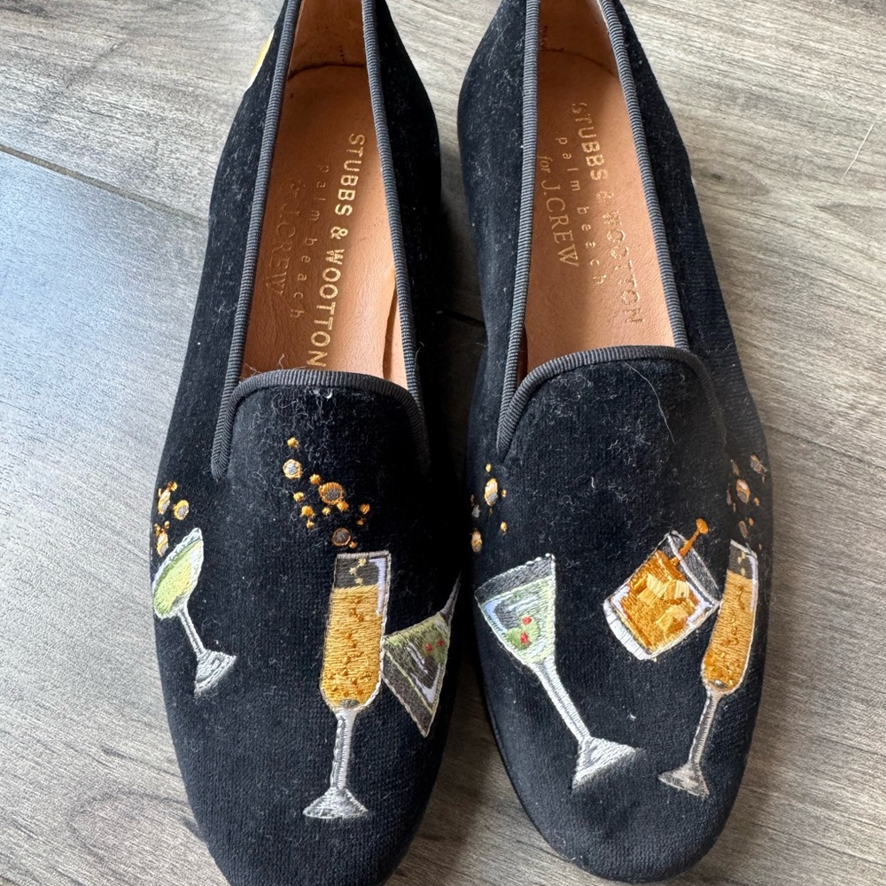 Stubbs & Wootton Black Embroidered Women's Loafers